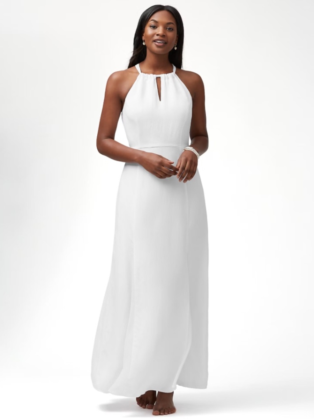 TOMMY BAHAMA Sunrise Twill Linen-Blend Godet White Maxi Dress, Size 14, EUC